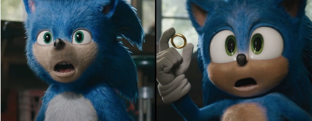 O personagem Sonic antes e depois da atualização do seu CGI